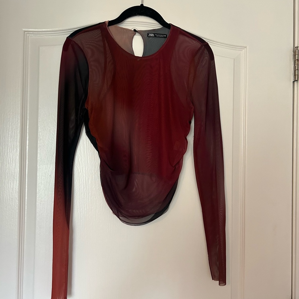 Zara Women's Red and Black Sheer Top